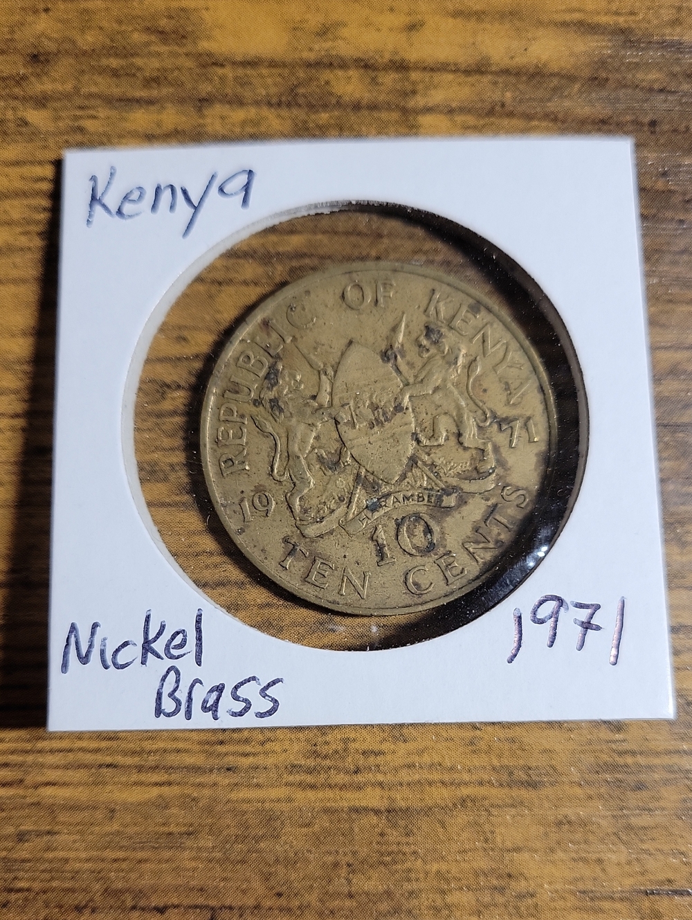 Vintage 1971 Kenyan 10 Cents Coin - Brass Tone